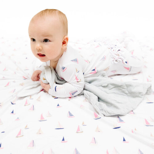 Sailboats Pink 2 Way Zipper Ruffle Back Footie