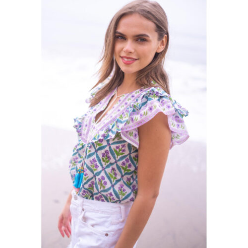 Kiara Top - Turquoise Purple Diamond