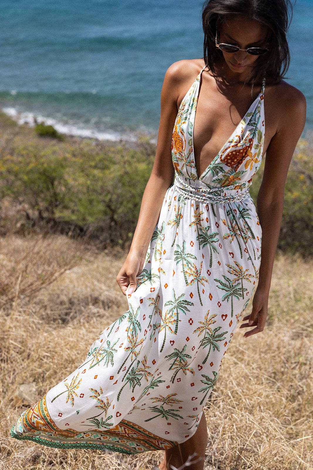 midi dress flutter sleeve Adrianna Papell Plus Size Chiffon Printed High-Low Midi Dress - Brown Multi