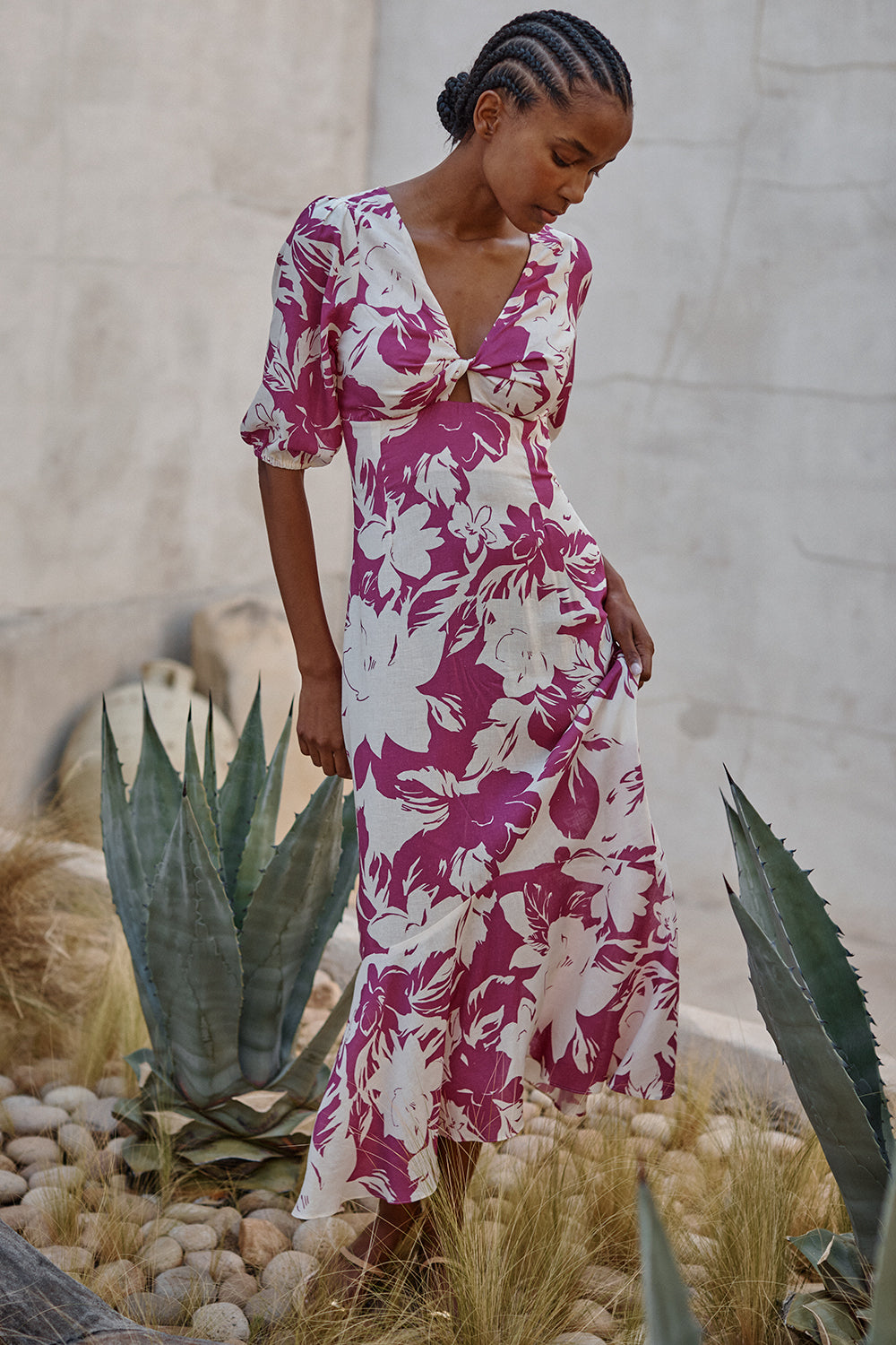 Wallis Dress Fuschia Floral Linen Millie Costal Accents