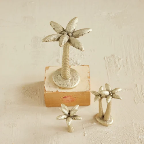 Resin Palm Trees, Gold Finish, Set of 3