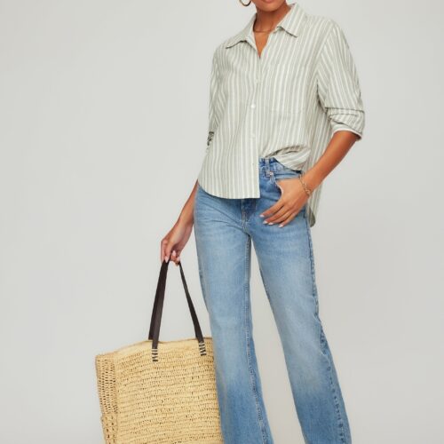 Leighton Ruched Sleeve Shirt -Sage