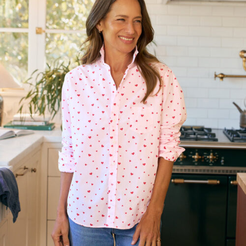 Eileen Italian Cotton - Pink Stripe with Hearts