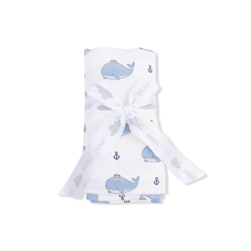Swaddle Blanket - Bubbly Sailor Whales Blue - 45"x45"