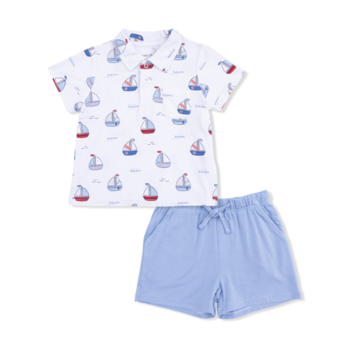 Blue  Polo with Casual Short - Bubbly Sailboats