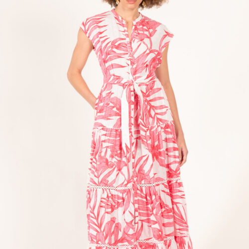 Long Dress Kora - Pink Palm Leaf