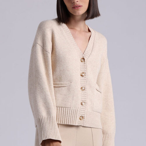 Luxe Cotton Cashmere Blend V Neck Cardigan - Wheat