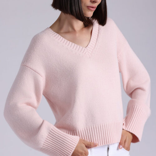 Luxe Cotton Cashmere Blend Boxy V Neck - Lotus