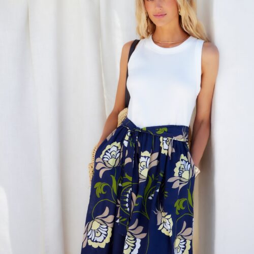 Seline Contrast Midi Dress - Navy With Off White