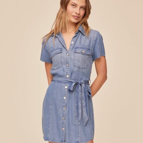 Short Sleeve Seamed Shirt Dress - Indigo Harbor Wash