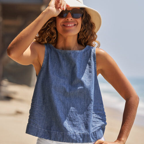 Shelley Shell Tank Denim - Distressed Indigo Wash