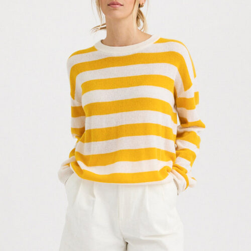 Sloane Cashmere Pullover - Sunflower Stripe - 100% Cashmere
