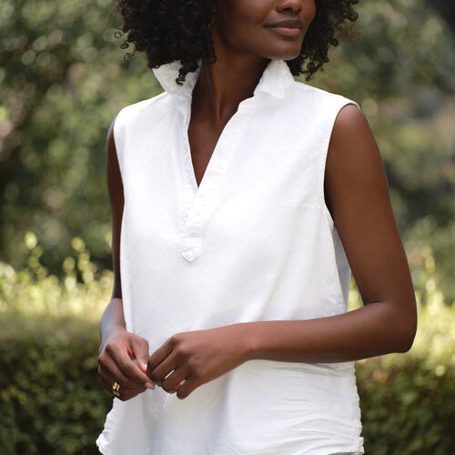 Olivia Popover Tank - Denim - White