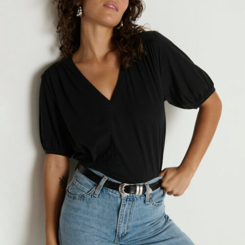 Edie Shirred Shoulder Top - Jet Black