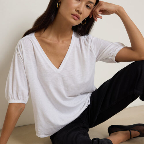 Edie Shirred Shoulder Top - White