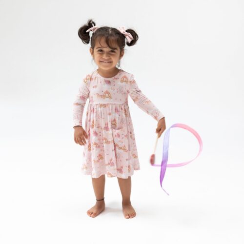 Twirly Long Sleeve Dress with Bike Short - Princess Unicorns and Castle