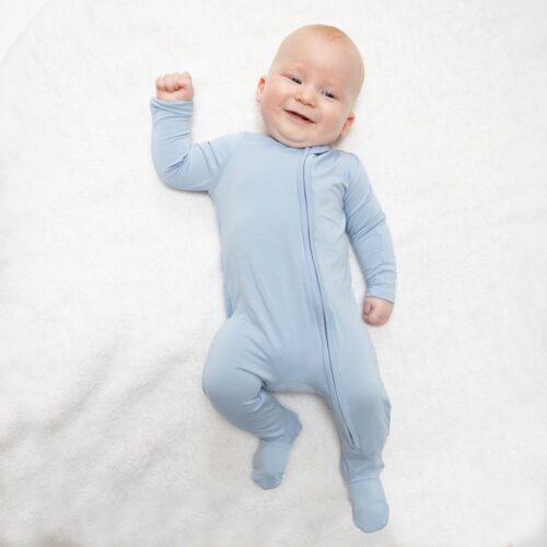 2 Way Zipper Footie - Solid Blue Fog