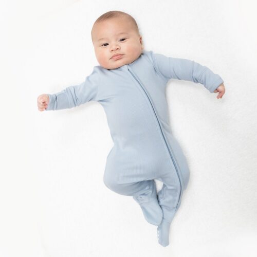 2 Way Zipper Footie - Solid Sheer Blue Rib