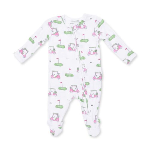2 Way Zipper Ruffle Back Footie - Golf Carts Pink