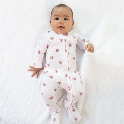2 Way Zipper Ruffle Back Footie - Mini Football Hearts