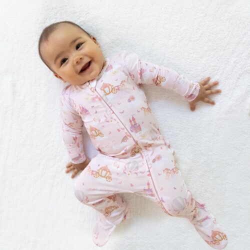 Princess Unicorns and Castle 2 Way Zipper Ruffle Back Footie