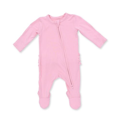 Solid Candy Pink 2 Way Zipper Ruffle Back Footie