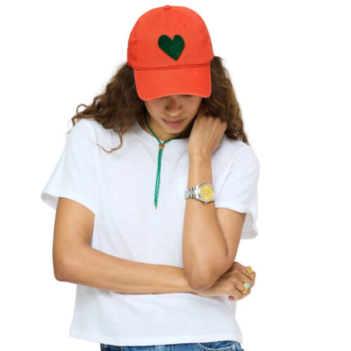 KR Imperfect Velvet Heart Hat - tomato/army green